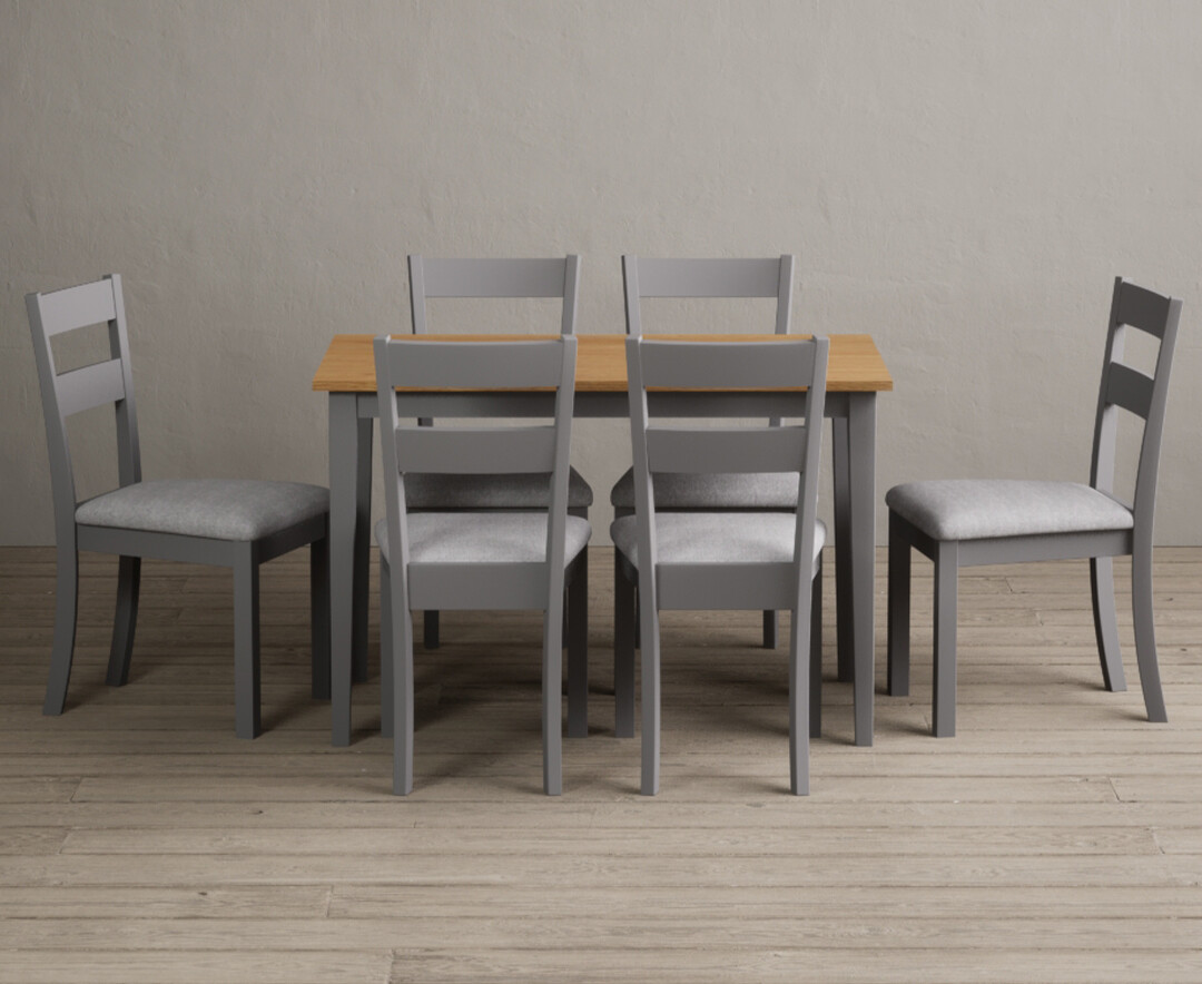 Photo 1 of Kendal 115cm solid oak and light grey painted dining table with 4 charcoal grey kendal chairs