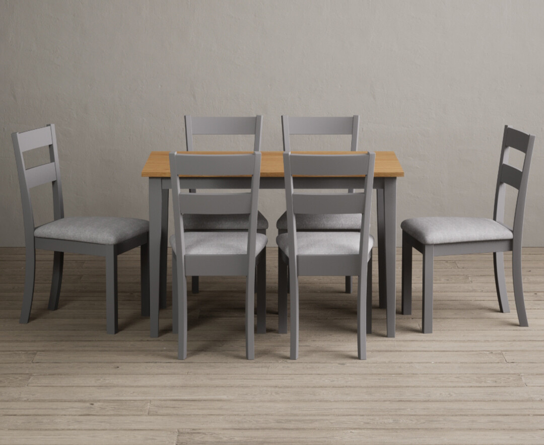 Product photograph of Kendal 115cm Solid Oak And Light Grey Painted Dining Table With 4 Blue Kendal Chairs from Oak Furniture Superstore