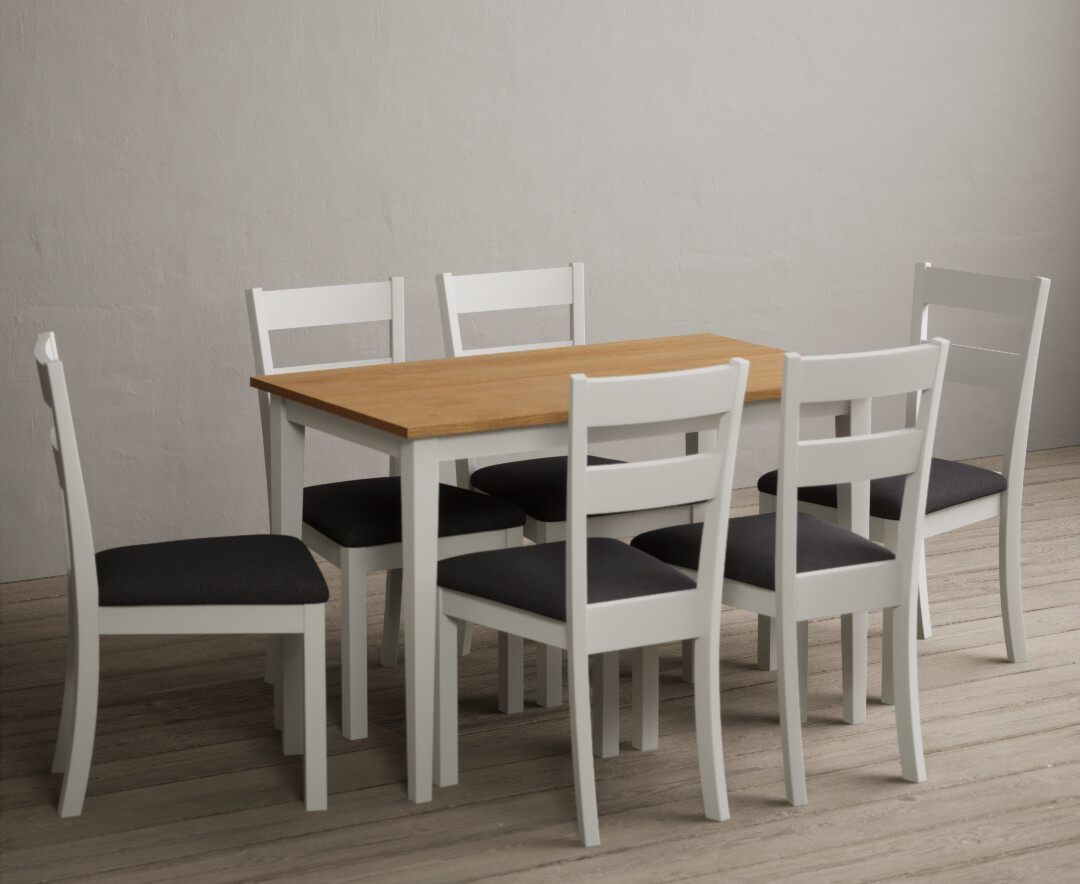 Photo 3 of Kendal 115cm solid oak and signal white painted dining table with 6 linen kendal chairs