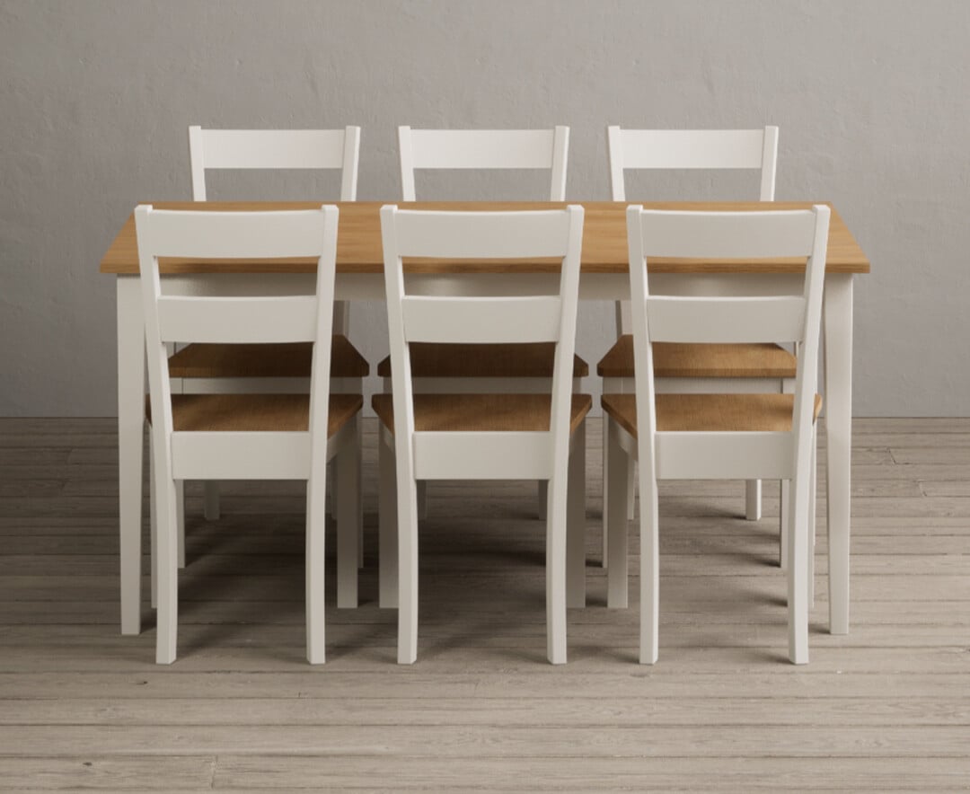 Kendal 150cm Solid Oak And Cream Painted Dining Table With 8 Blue Kendal Chairs