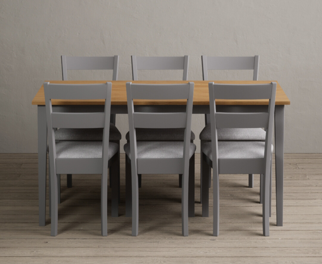 Product photograph of Kendal 150cm Solid Oak And Light Grey Painted Dining Table With 4 Light Grey Kendal Chairs from Oak Furniture Superstore