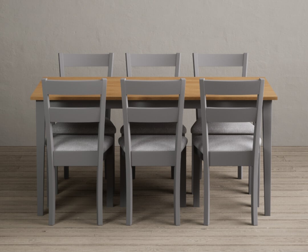 Kendal 150cm Solid Oak And Light Grey Painted Dining Table With 6 Oak Kendal Chairs