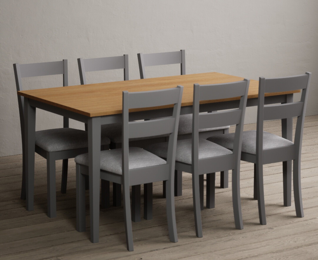 Photo 2 of Kendal 150cm solid oak and light grey painted dining table with 8 charcoal grey kendal chairs