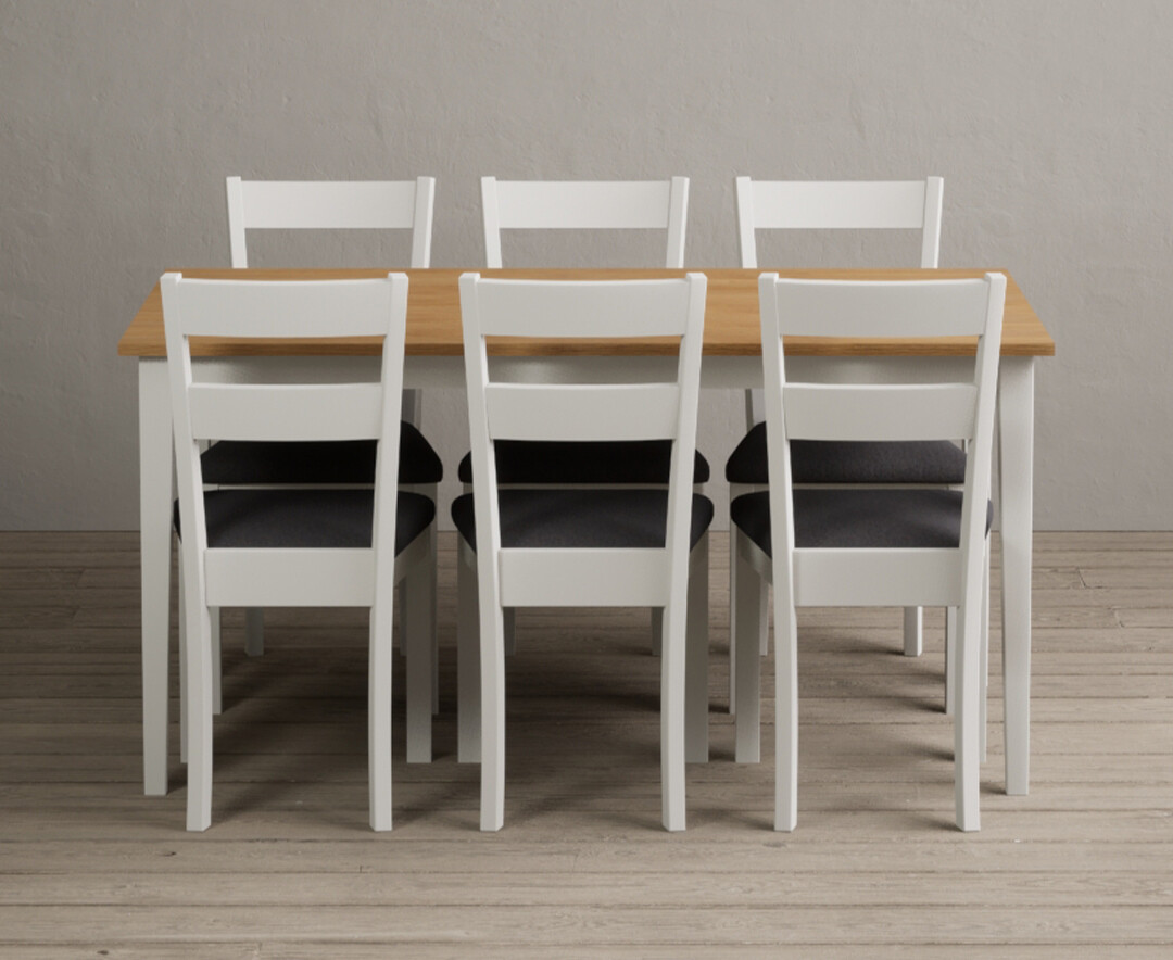Product photograph of Kendal 150cm Solid Oak And Signal White Painted Dining Table With 4 Light Grey Kendal Chairs from Oak Furniture Superstore