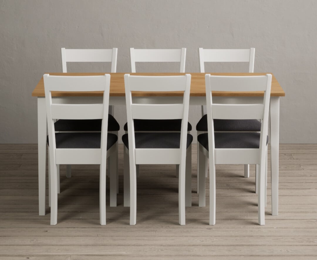 Kendal 150cm Solid Oak And Signal White Painted Dining Table With 8 Brown Kendal Chairs