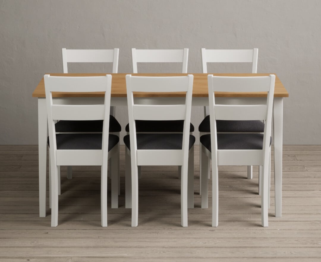 Product photograph of Kendal 150cm Solid Oak And Signal White Painted Dining Table With 8 Linen Kendal Chairs from Oak Furniture Superstore