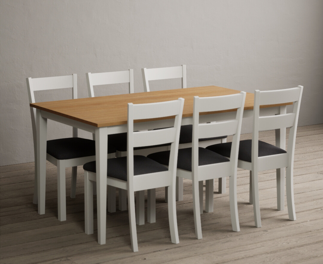 Photo 2 of Kendal 150cm solid oak and signal white painted dining table with 8 charcoal grey kendal chairs