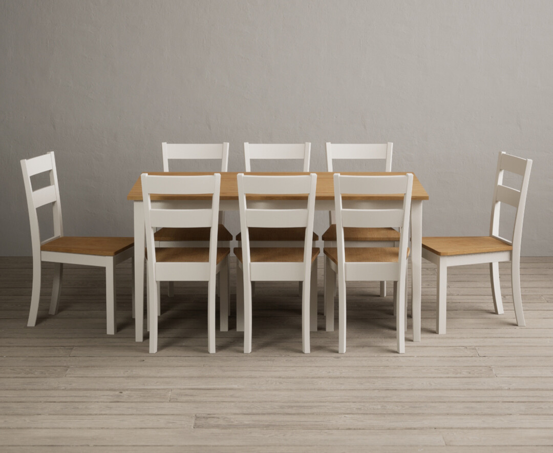 Photo 1 of Kendal 150cm solid oak and cream painted dining table with 4 linen kendal chairs