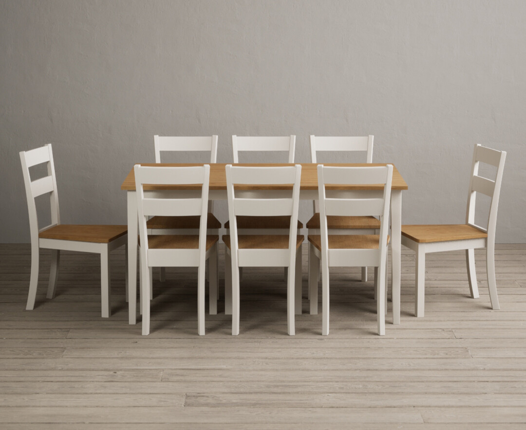 Photo 1 of Kendal 150cm solid oak and cream painted dining table with 8 charcoal grey kendal chairs