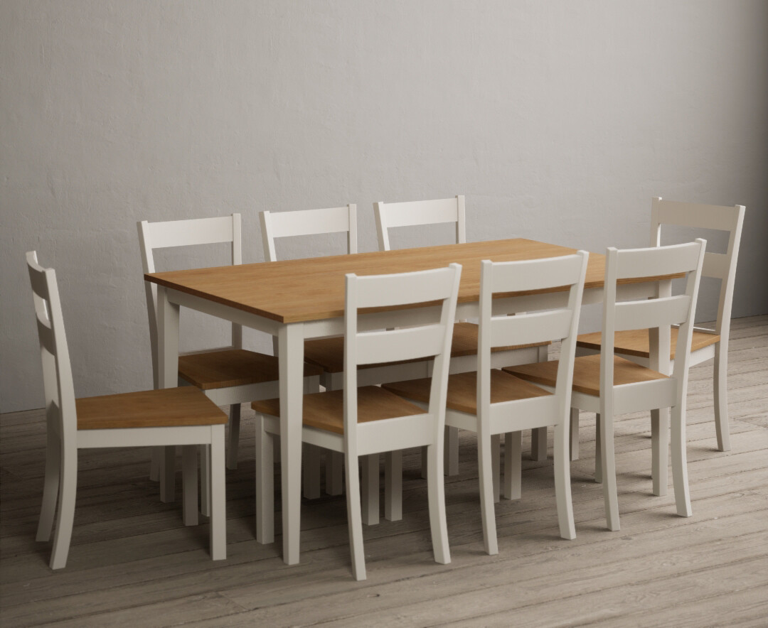 Photo 3 of Kendal 150cm solid oak and cream painted dining table with 4 brown kendal chairs