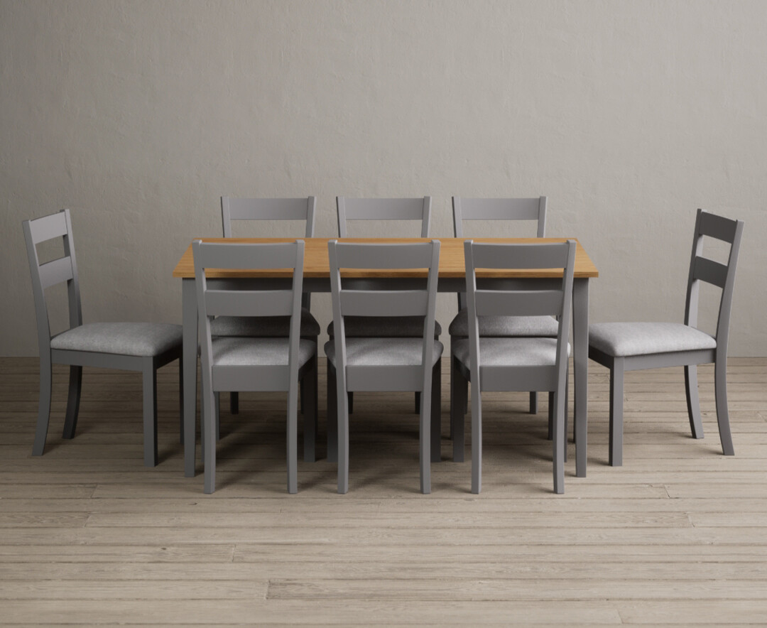 Photo 1 of Kendal 150cm solid oak and light grey painted dining table with 6 linen kendal chairs