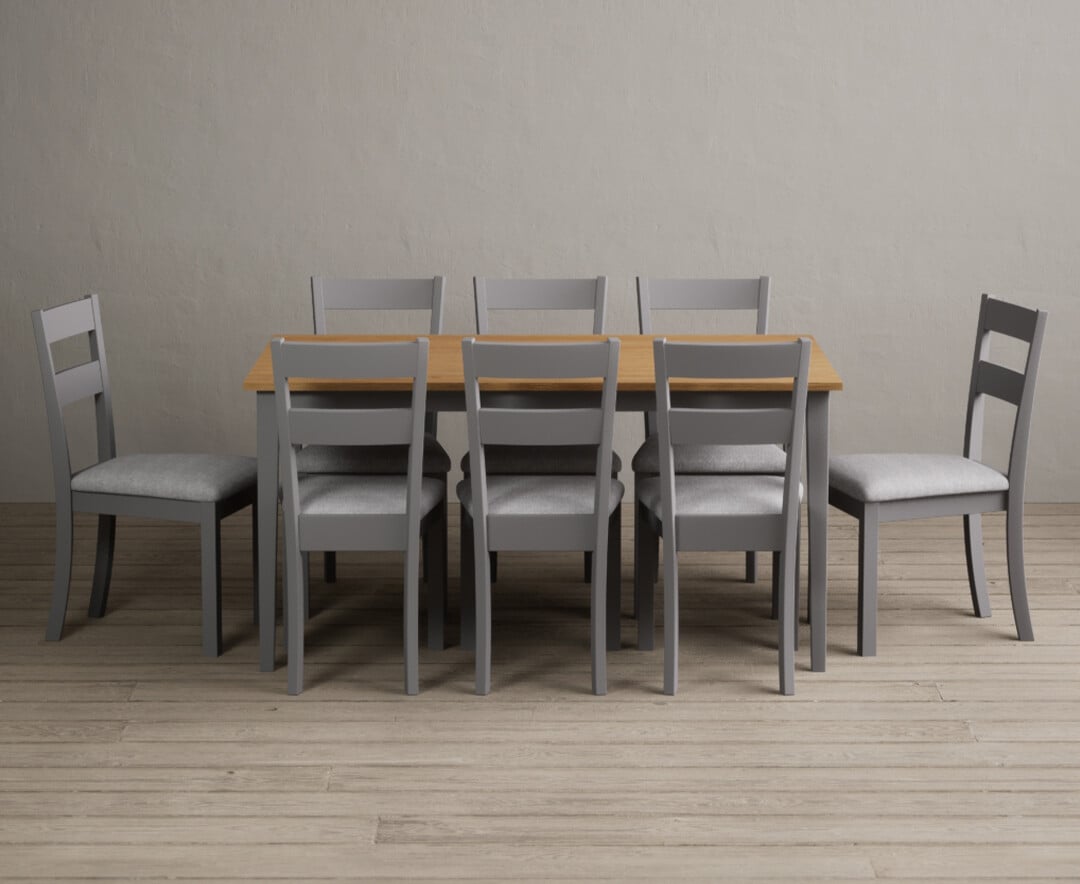 Product photograph of Kendal 150cm Solid Oak And Light Grey Painted Dining Table With 6 Charcoal Grey Kendal Chairs from Oak Furniture Superstore