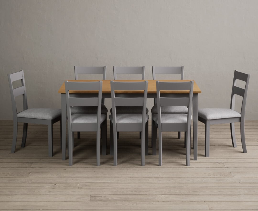 Photo 1 of Kendal 150cm solid oak and light grey painted dining table with 8 oak kendal chairs