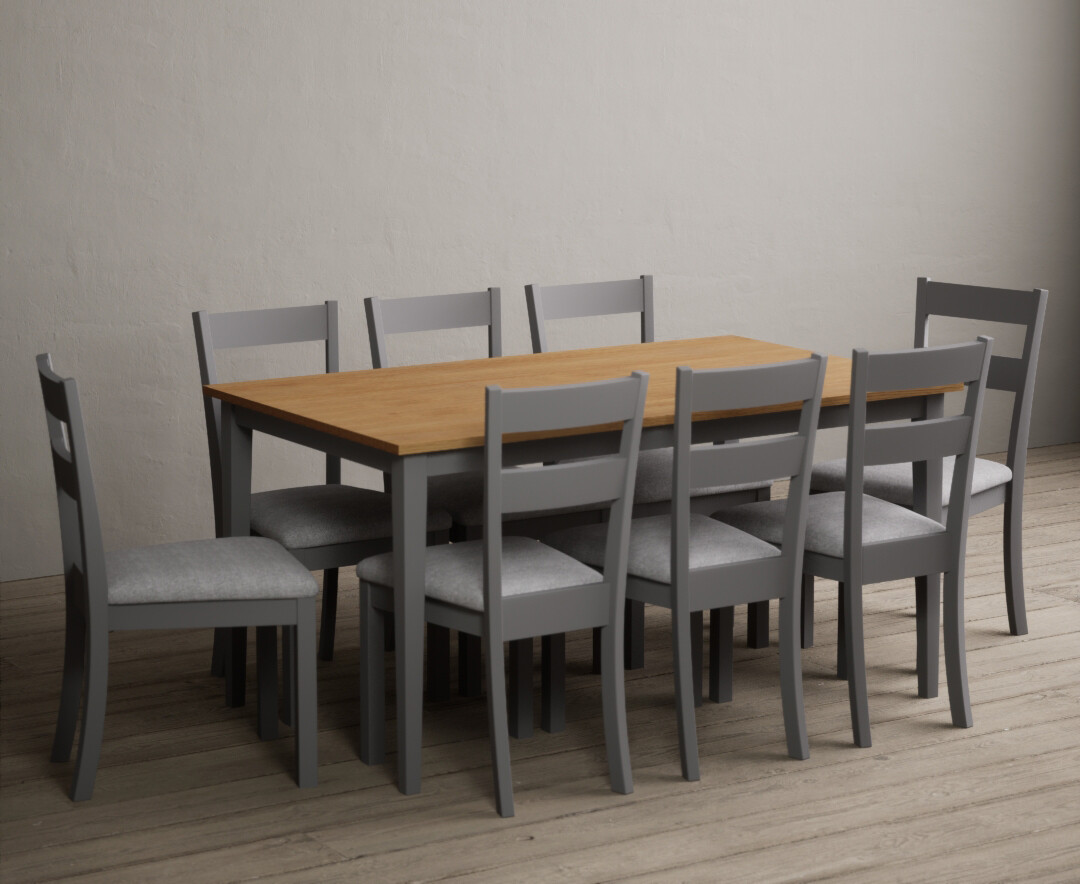 Photo 3 of Kendal 150cm solid oak and light grey painted dining table with 8 brown kendal chairs