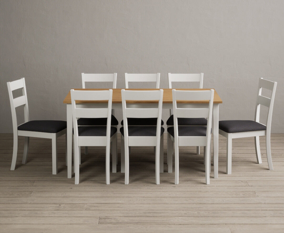 Product photograph of Kendal 150cm Solid Oak And Signal White Painted Dining Table With 4 Linen Kendal Chairs from Oak Furniture Superstore