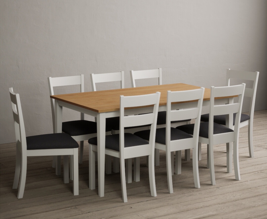 Photo 3 of Kendal 150cm solid oak and signal white painted dining table with 8 brown kendal chairs