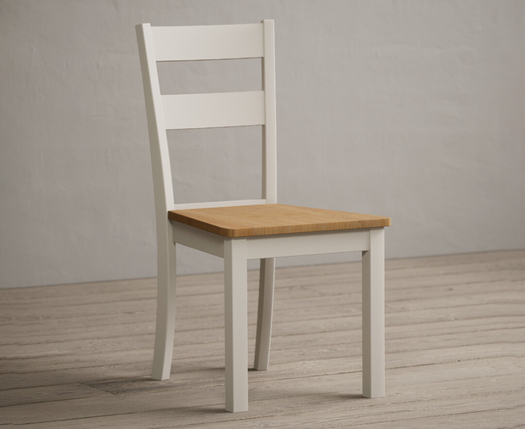 Product photograph of Kendal Cream Painted Dining Chairs With Oak Seat Pad from Oak Furniture Superstore.