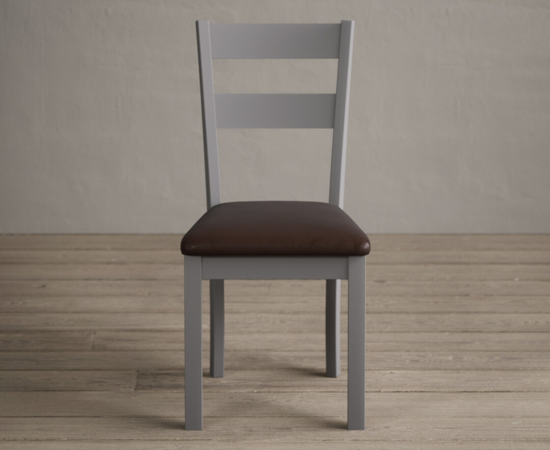 Kendal Light Grey Painted Dining Chairs With Chocolate Brown Fabric Seat Pad