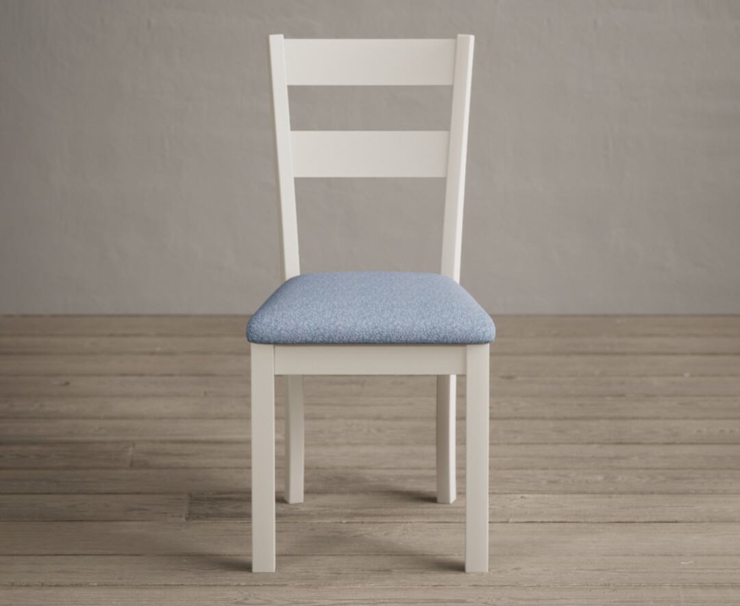 Product photograph of Kendal Cream Painted Dining Chairs With Blue Fabric Seat Pad from Oak Furniture Superstore