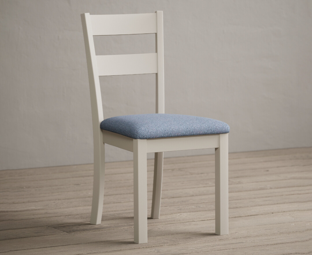 Product photograph of Kendal Cream Painted Dining Chairs With Blue Fabric Seat Pad from Oak Furniture Superstore.