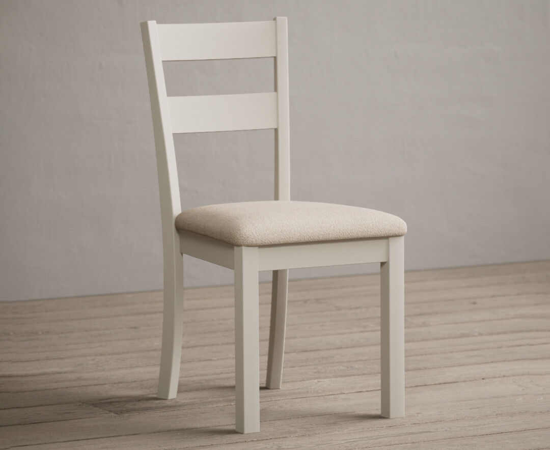 Product photograph of Kendal Cream Painted Dining Chairs With Linen Fabric Seat Pad from Oak Furniture Superstore.