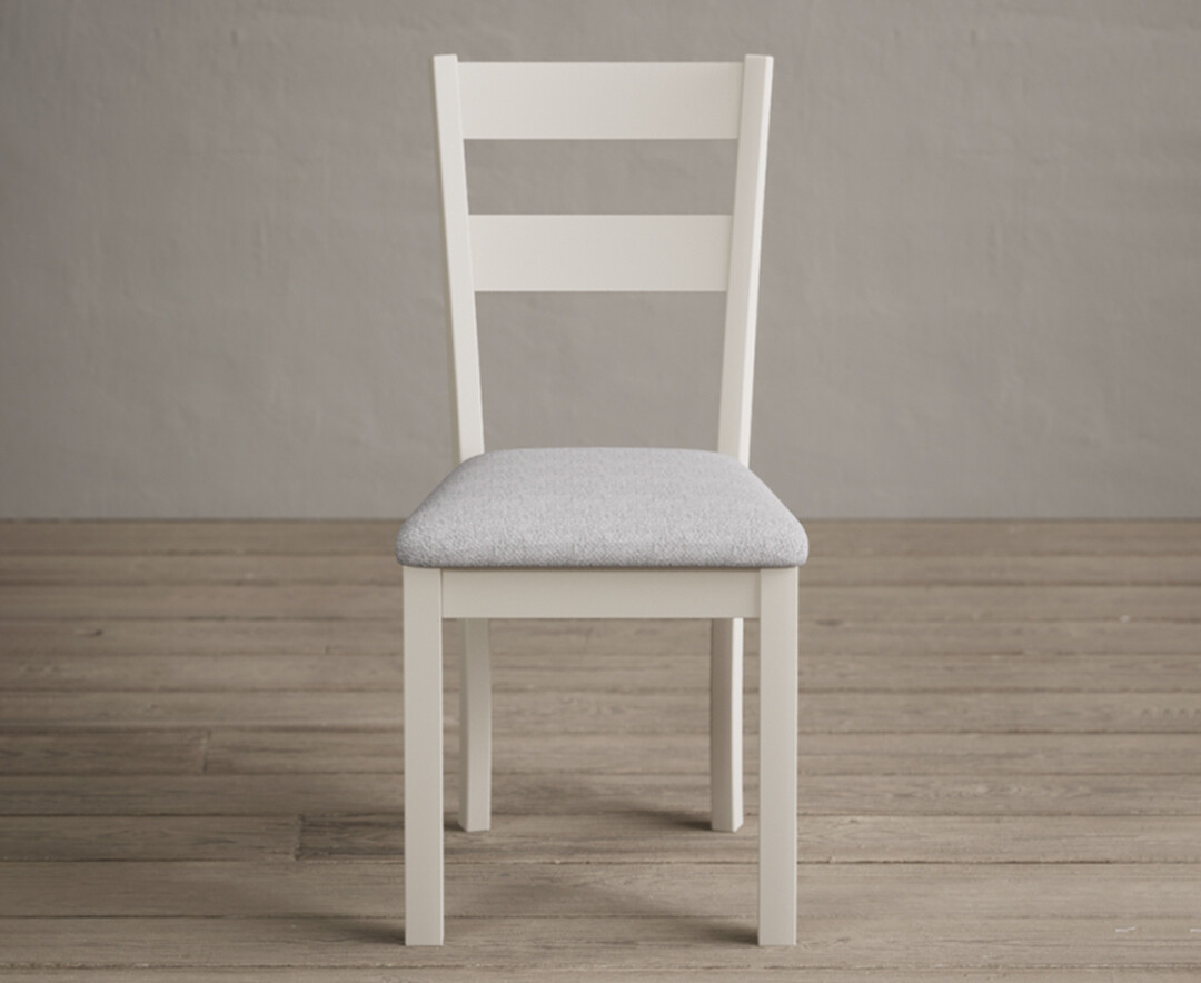 Product photograph of Kendal Cream Painted Dining Chairs With Light Grey Fabric Seat Pad from Oak Furniture Superstore