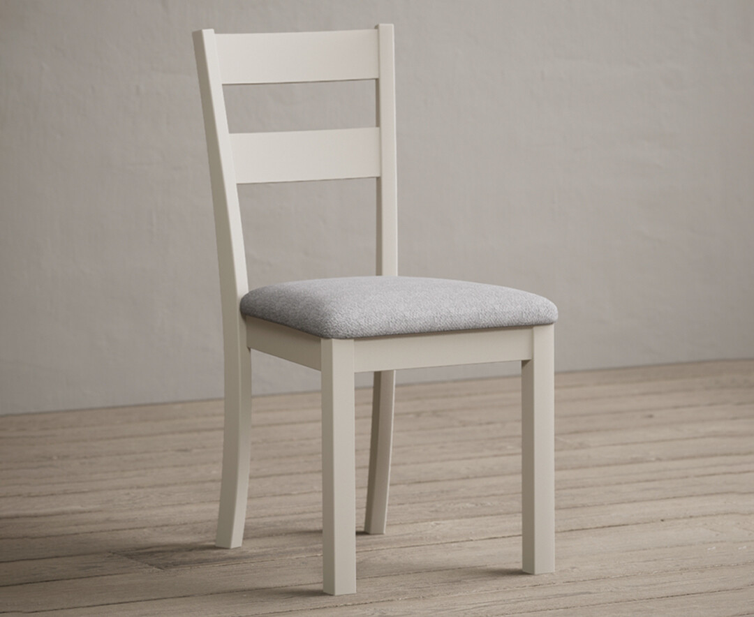 Product photograph of Kendal Cream Painted Dining Chairs With Light Grey Fabric Seat Pad from Oak Furniture Superstore.