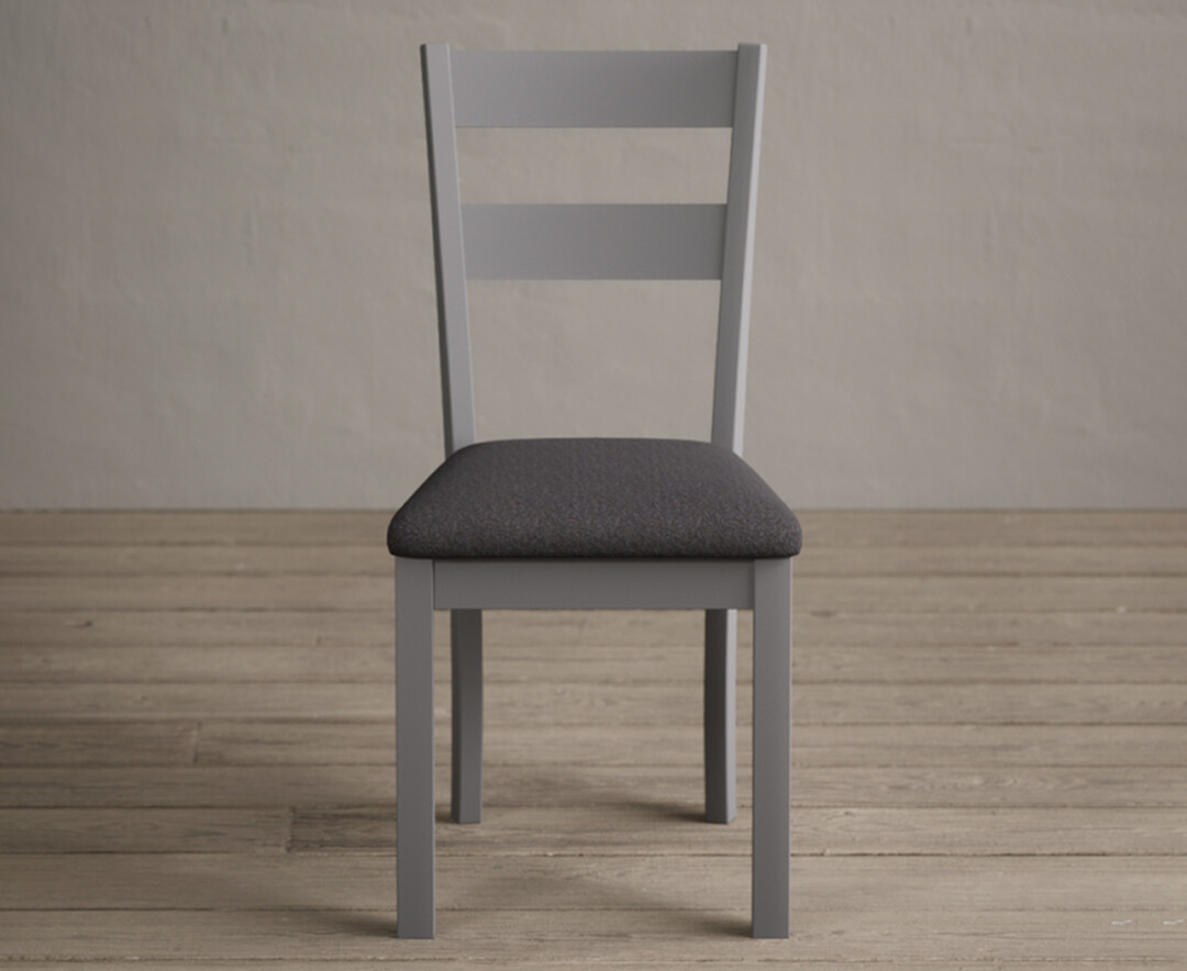 Product photograph of Kendal Light Grey Painted Dining Chairs With Charcoal Grey Fabric Seat Pad from Oak Furniture Superstore
