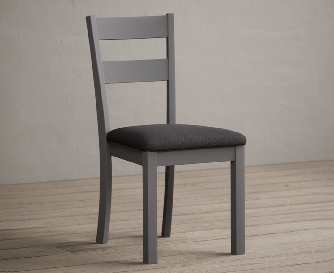 Product photograph of Kendal Light Grey Painted Dining Chairs With Charcoal Grey Fabric Seat Pad from Oak Furniture Superstore.