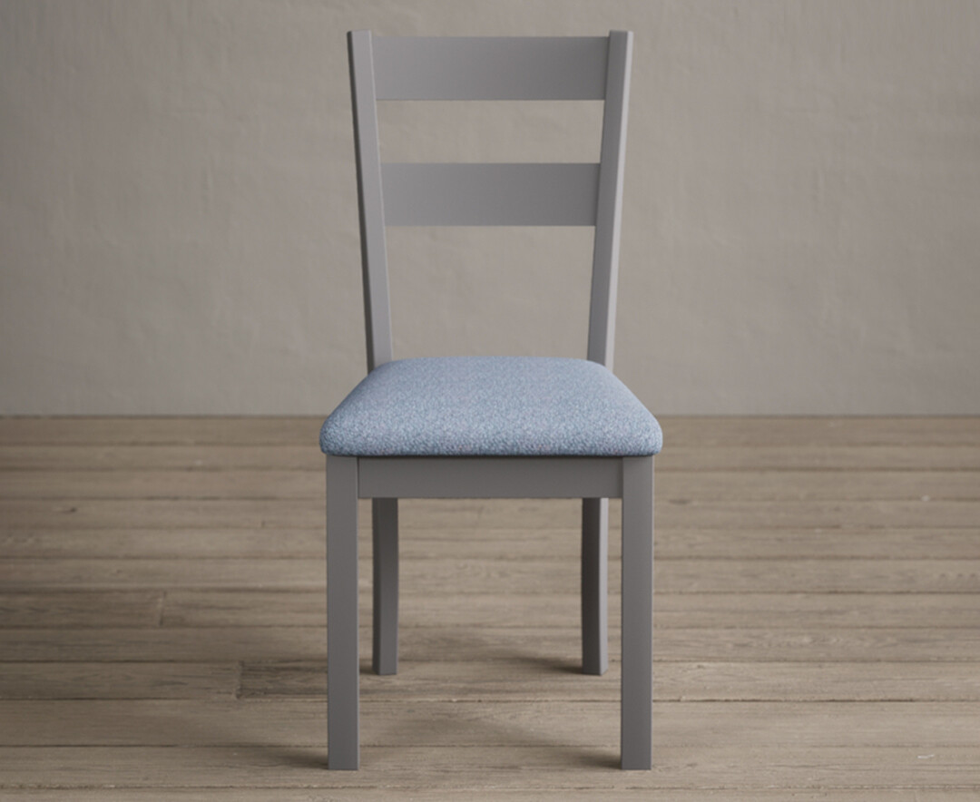 Kendal Light Grey Painted Dining Chairs With Sky Blue Fabric Seat Pad