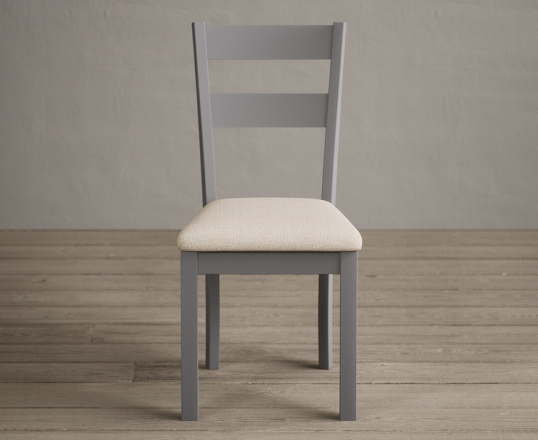 Product photograph of Kendal Light Grey Painted Dining Chairs With Linen Fabric Seat Pad from Oak Furniture Superstore