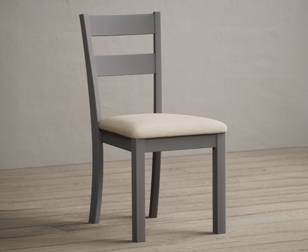 Product photograph of Kendal Light Grey Painted Dining Chairs With Linen Fabric Seat Pad from Oak Furniture Superstore.