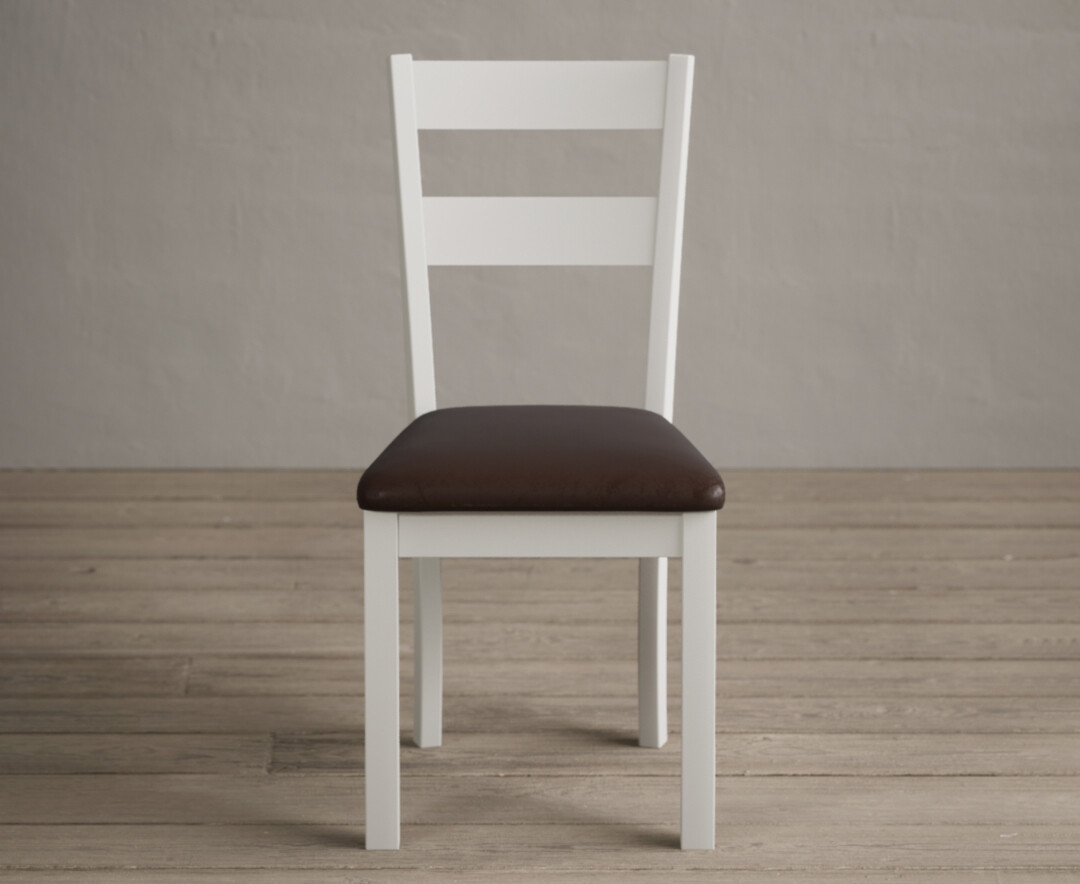 Product photograph of Kendal Signal White Painted Dining Chairs With Brown Suede Seat Pad from Oak Furniture Superstore