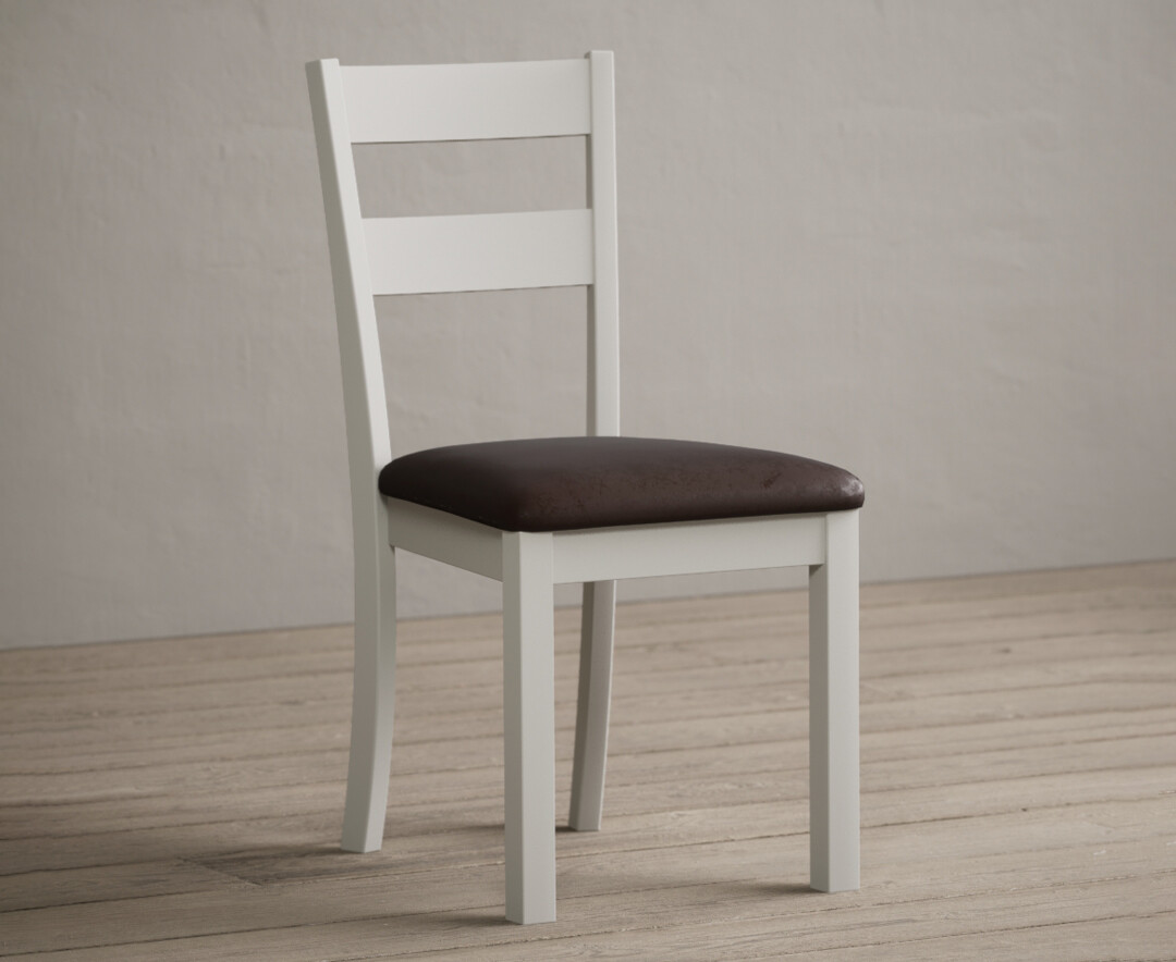 Product photograph of Kendal Signal White Painted Dining Chairs With Brown Suede Seat Pad from Oak Furniture Superstore.