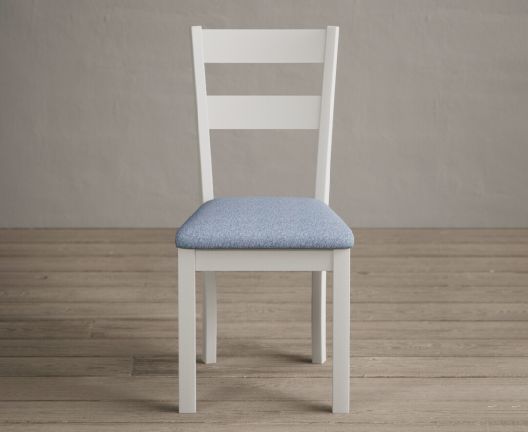 Product photograph of Kendal Signal White Painted Dining Chairs With Blue Fabric Seat Pad from Oak Furniture Superstore