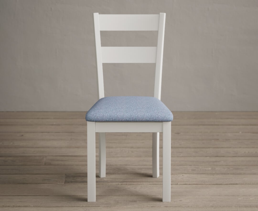 Kendal Signal White Painted Dining Chairs With Sky Blue Fabric Seat Pad