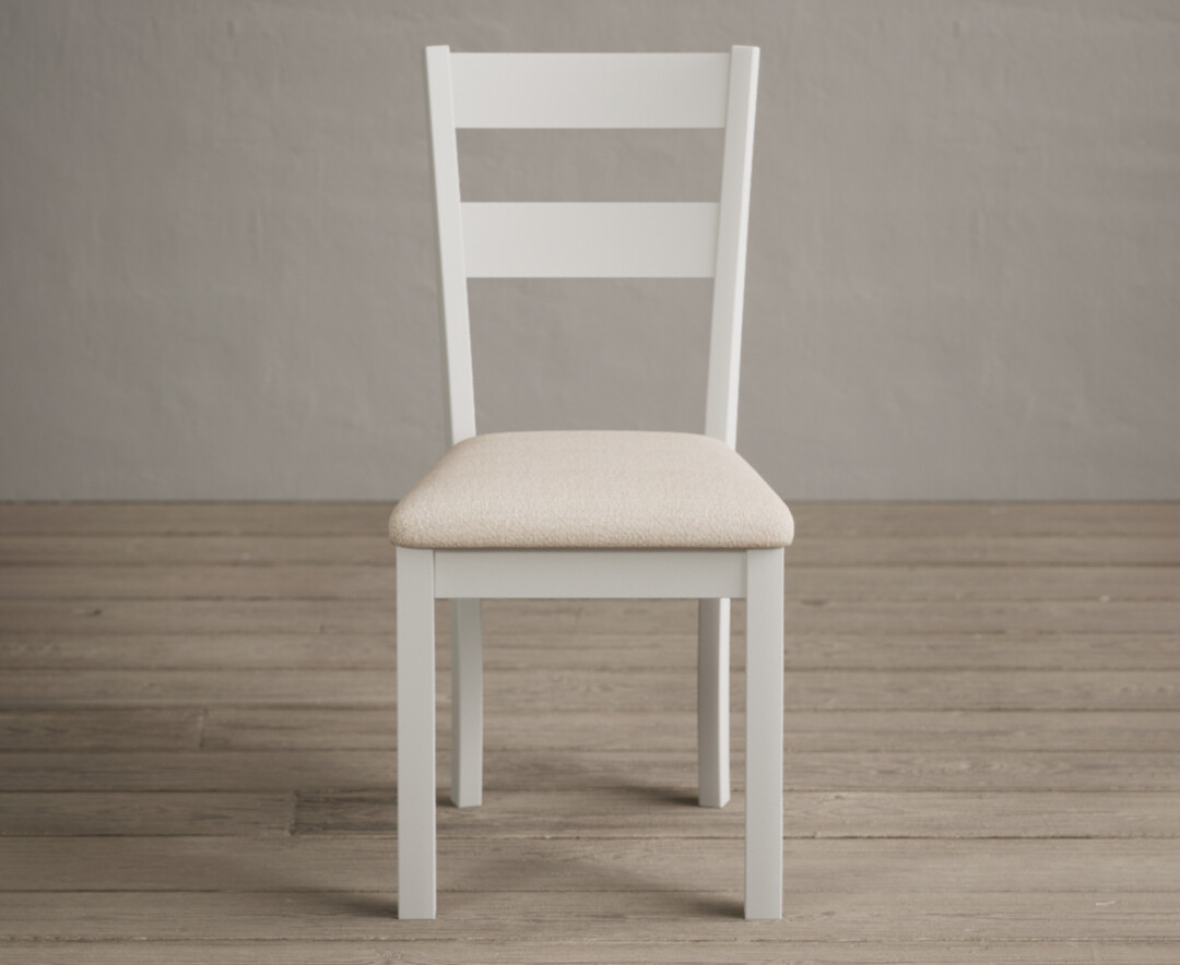 Product photograph of Kendal Signal White Painted Dining Chairs With Linen Fabric Seat Pad from Oak Furniture Superstore