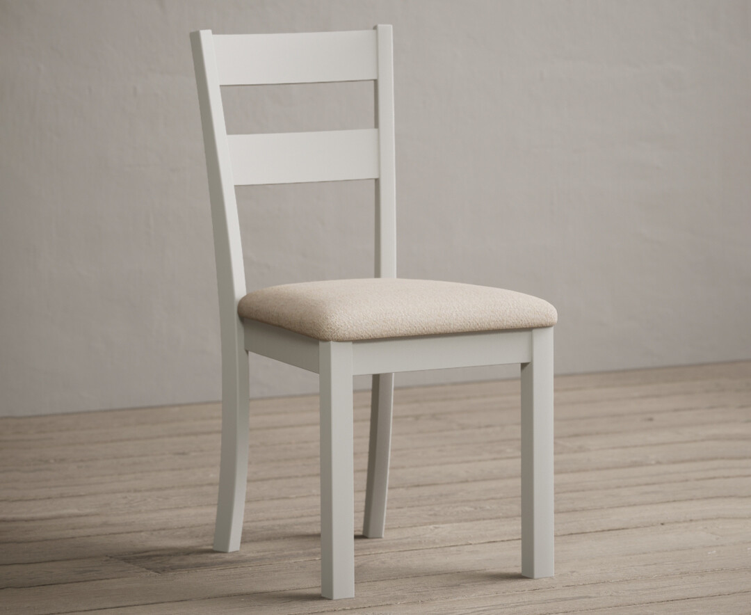 Product photograph of Kendal Signal White Painted Dining Chairs With Linen Fabric Seat Pad from Oak Furniture Superstore.