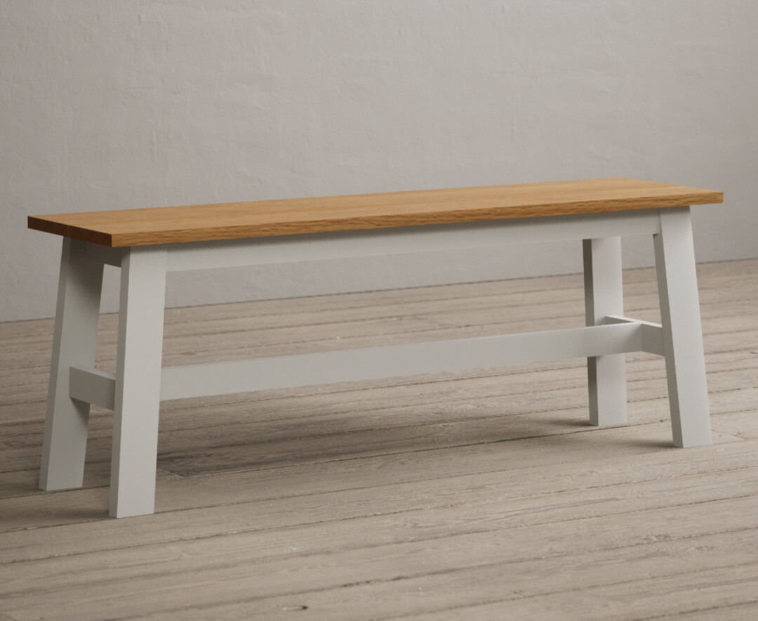 Product photograph of Kendal Large Solid Oak And Signal White Painted Bench from Oak Furniture Superstore.