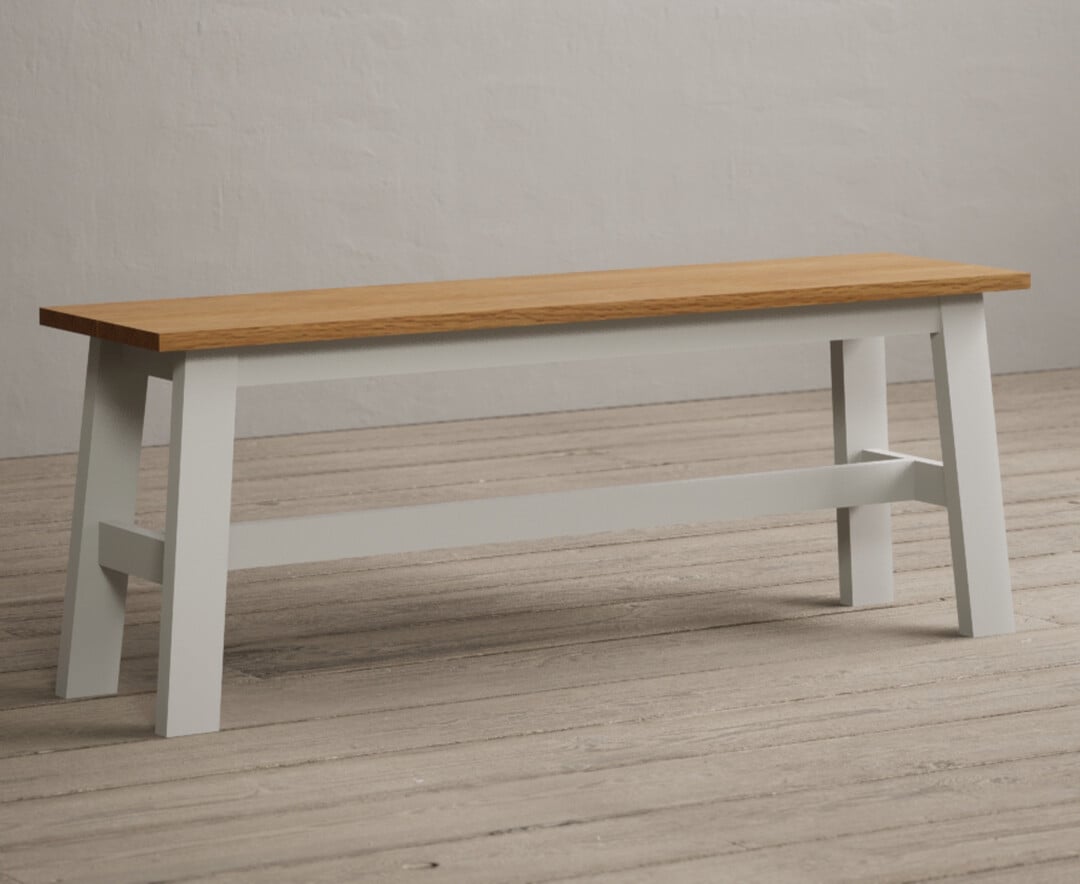 Product photograph of Kendal Large Solid Oak And Signal White Painted Bench from Oak Furniture Superstore