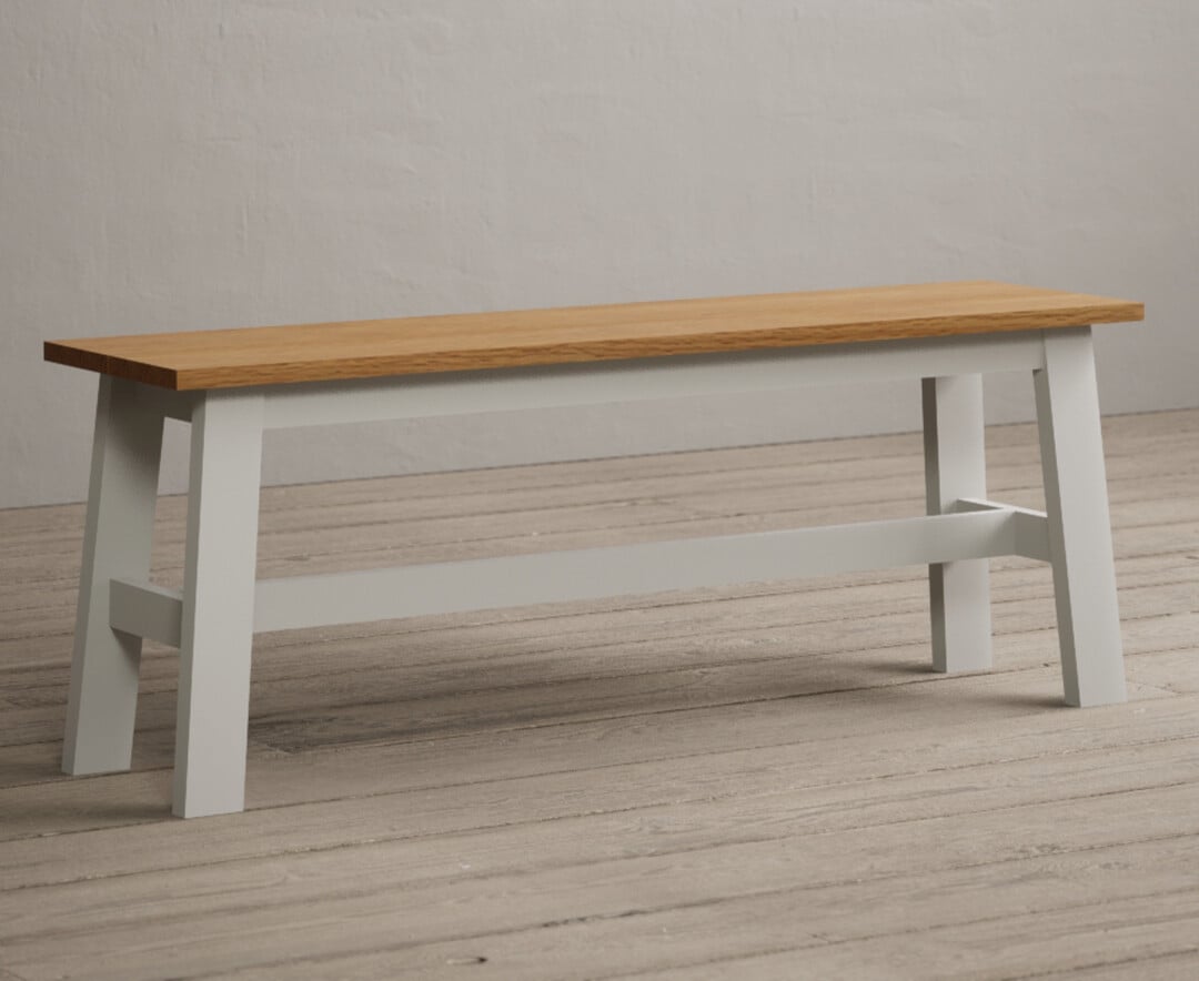 Product photograph of Kendal Large Solid Oak And Signal White Painted Bench from Oak Furniture Superstore.