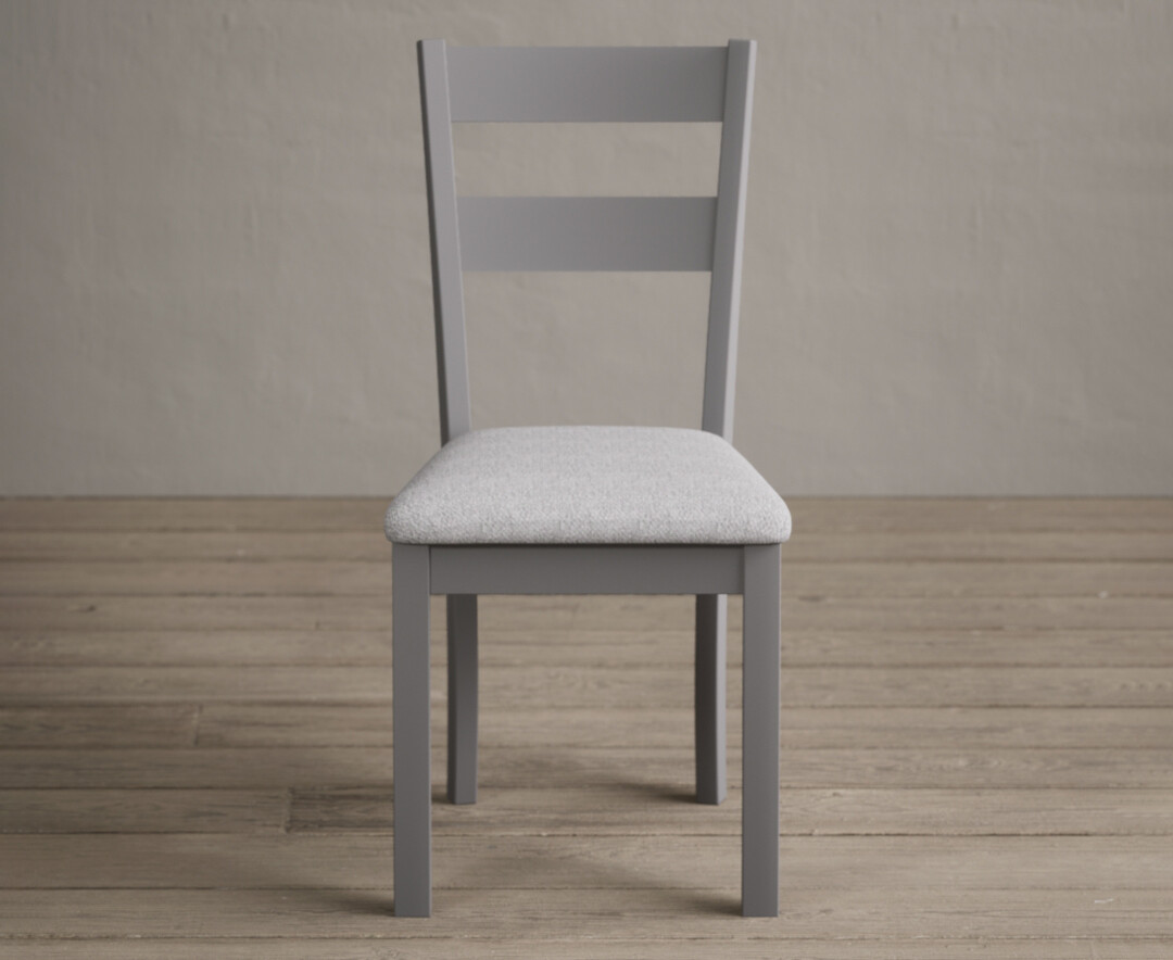 Product photograph of Kendal Light Grey Painted Dining Chairs With Light Grey Fabric Seat Pad from Oak Furniture Superstore