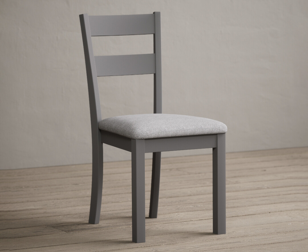 Product photograph of Kendal Light Grey Painted Dining Chairs With Light Grey Fabric Seat Pad from Oak Furniture Superstore.
