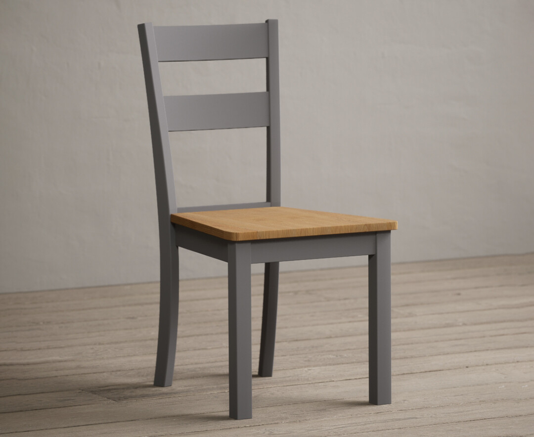Product photograph of Kendal Light Grey Painted Dining Chairs With Oak Seat Pad from Oak Furniture Superstore.