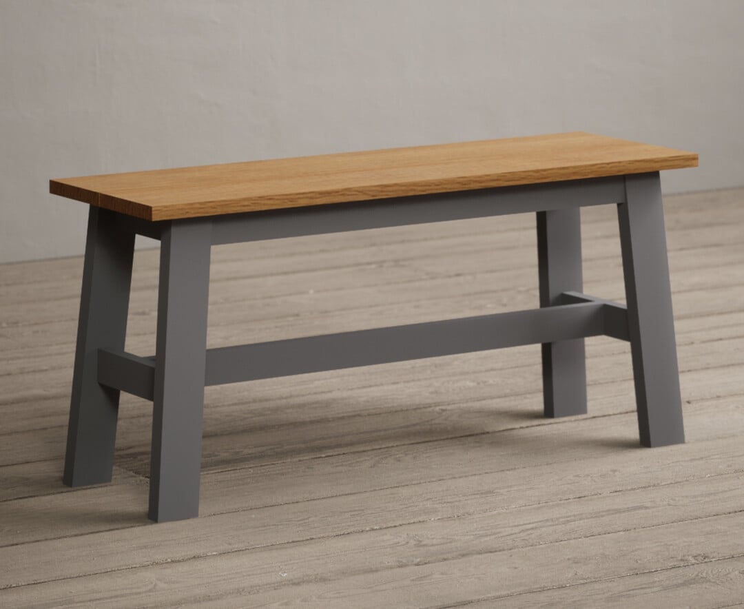 Product photograph of Kendal Small Solid Oak And Light Grey Painted Bench from Oak Furniture Superstore