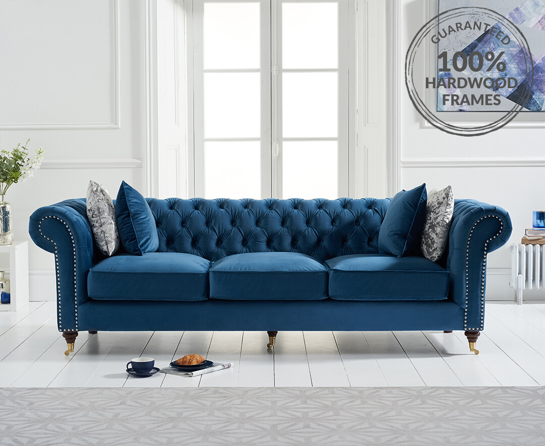 Chesterfield sofa top velvet blue