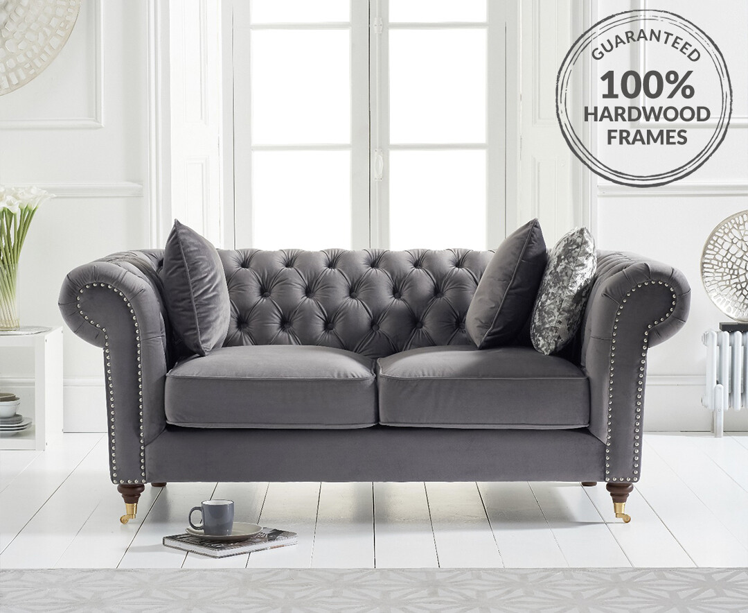 Kensington Chesterfield Dark Grey Velvet 2 Seater Sofa