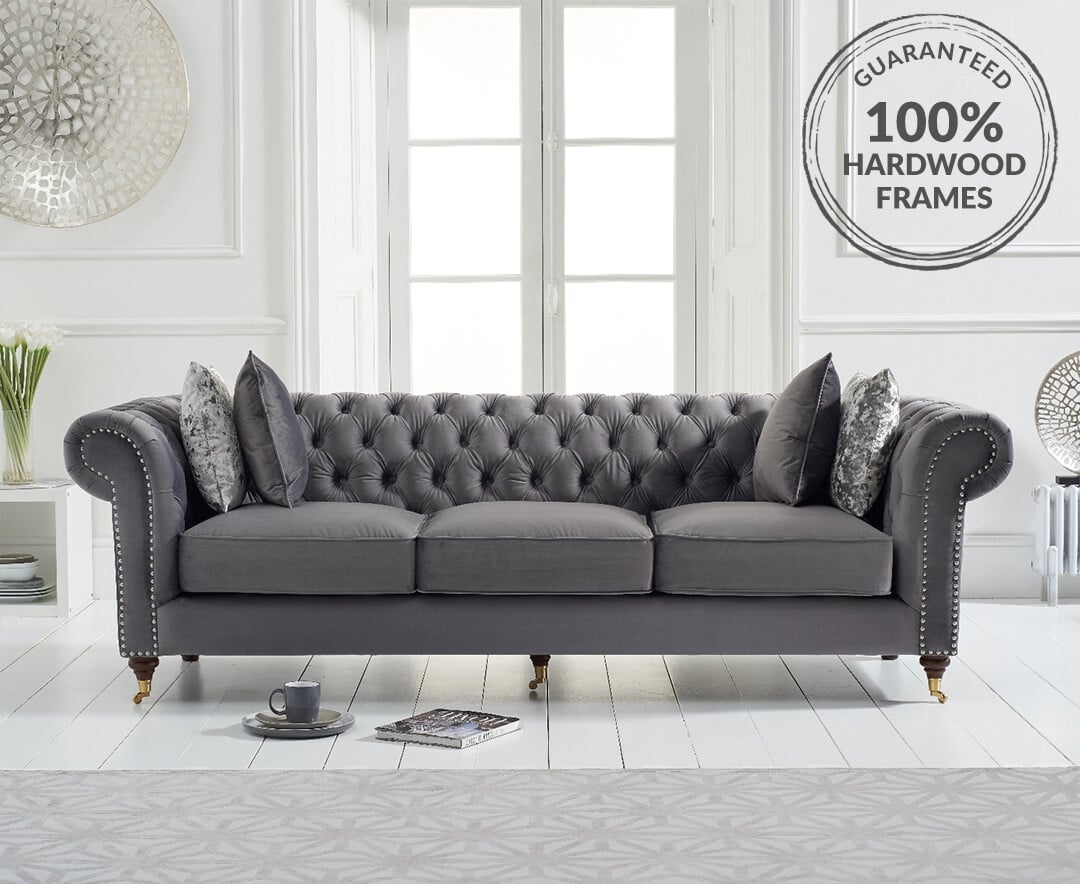 Dark grey hotsell velvet chesterfield sofa