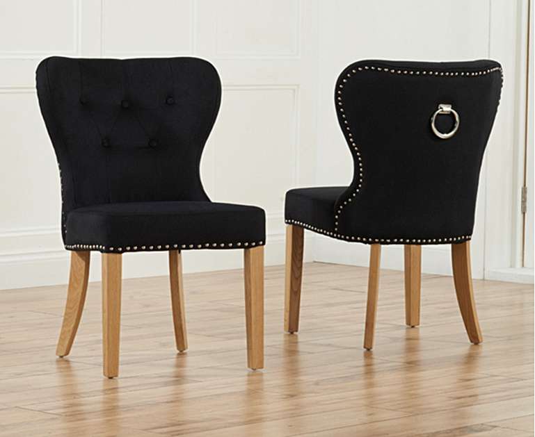 Knightsbridge Studded Black Fabric Oak Leg Dining Chairs