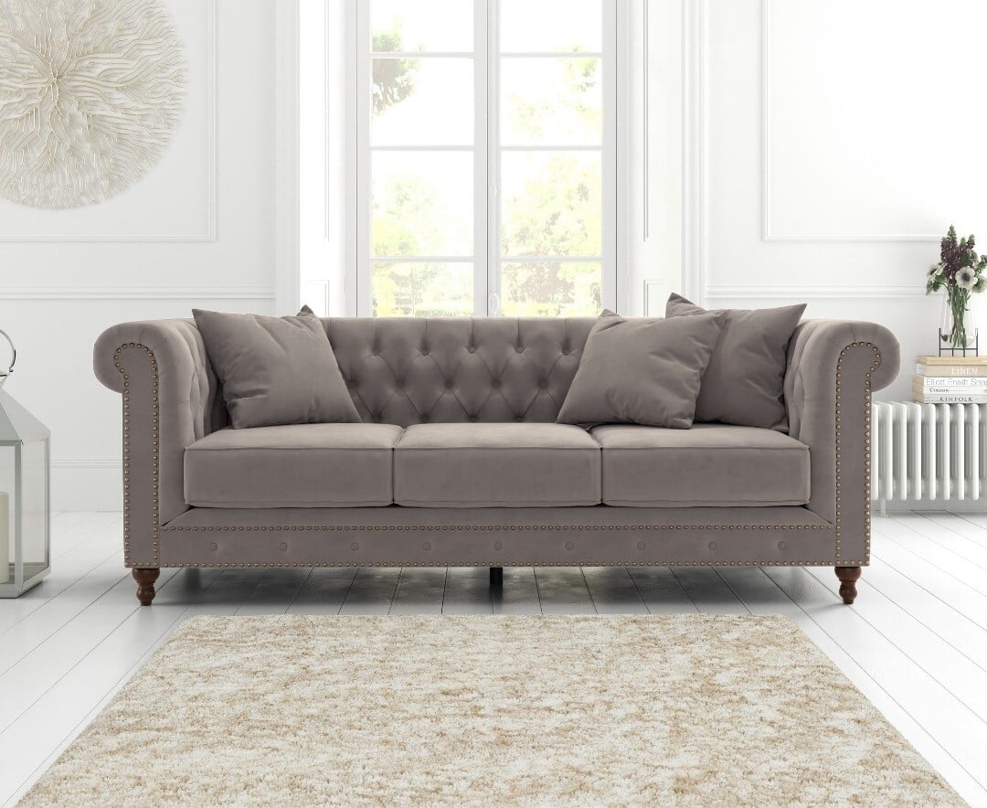 Product photograph of Westminster Chesterfield Light Grey Velvet 3 Seater Sofa from Oak Furniture Superstore